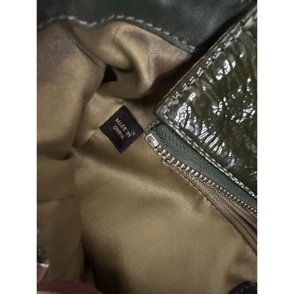 Coach Olive Green Patent Leather Tote With Adjustable Shoulder Strap & Side Buck - Picture 8 of 15